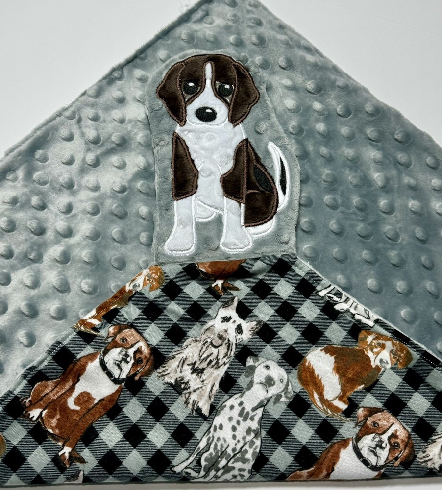 Beagle Puppy Baby  Lovey Security Blanket Appliquéd Flannel Minky Baby Gift