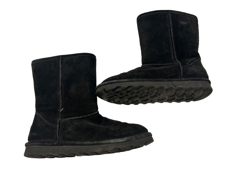 BEARPAW Elle Short Womens Boots Size 7 Black Winter Suede Sheepskin Wool Bootie