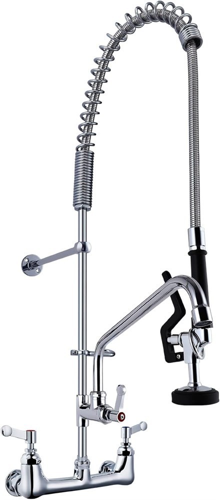 Wall Mount Kitchen Faucet with Pre-Rinse Sprayer, Swing Spout, Pull Down Spray