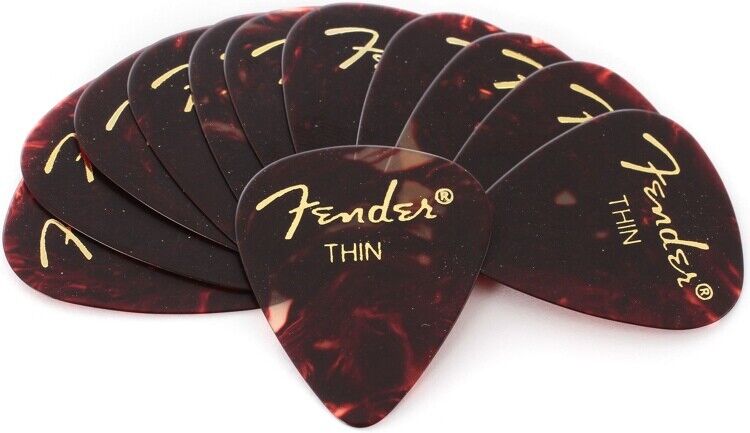 Fender 351 Classic Celluloid Guitar Picks - SHELL, THIN - 12-Pack (1 Dozen)