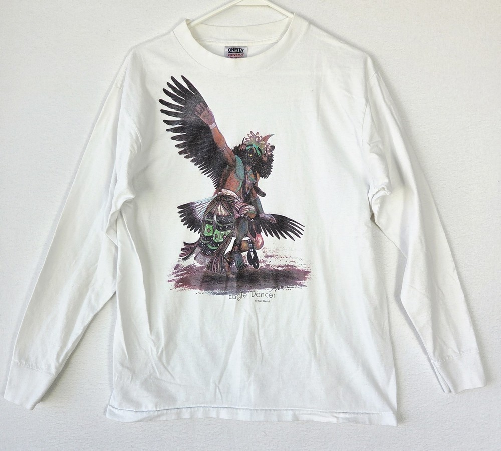 VTG Men's Native American Eagle Dance Long Sleeve Graphic Tee SZ L Large USA