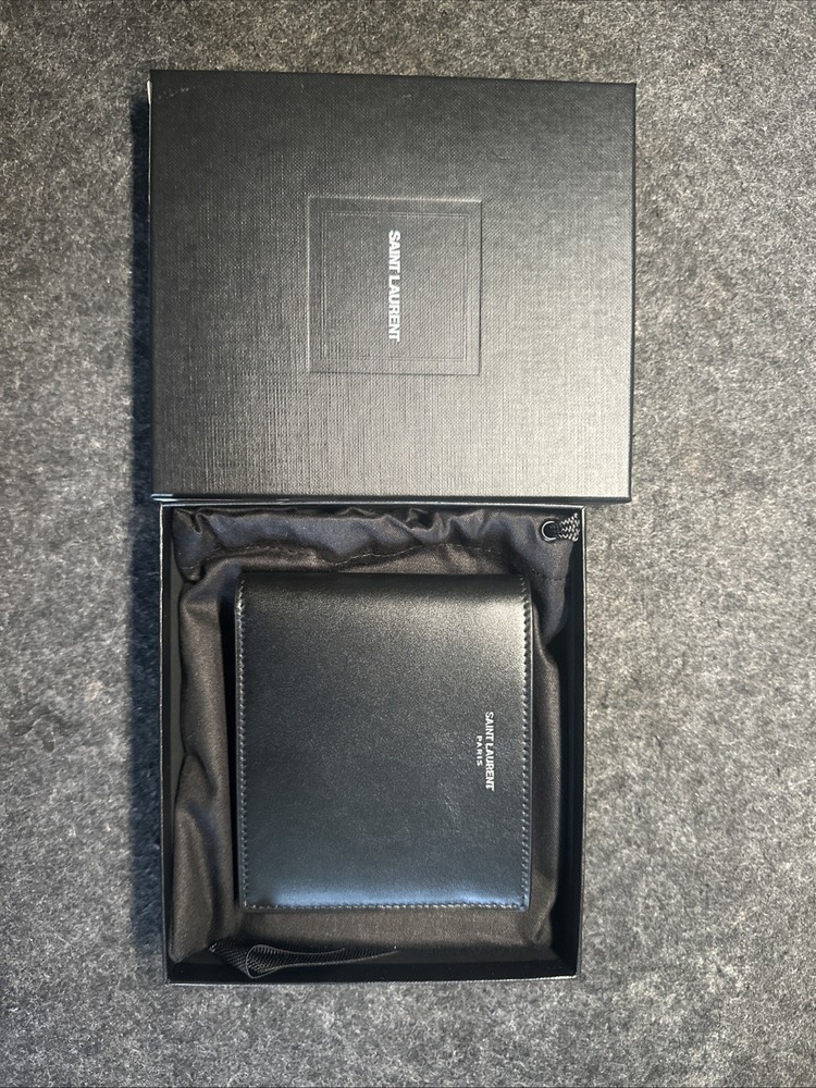 YSL Black Leather Bi-Fold Wallet for Men Stylish & Luxurious