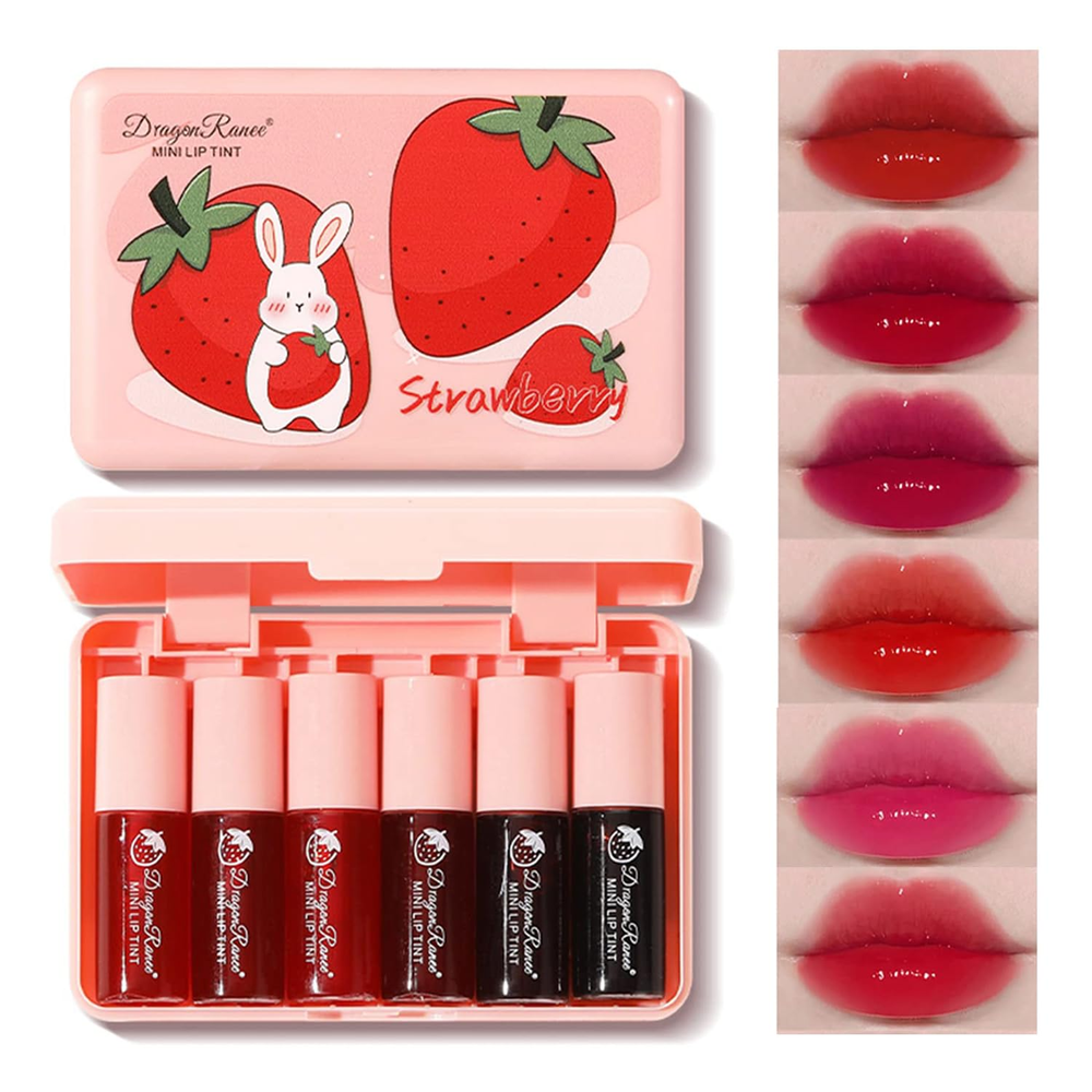 6-Color Korean Mini Lip Tint Set with Moisturizing Natural Gloss