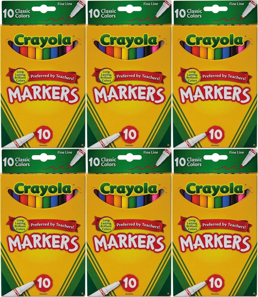 Crayola Classic Colors Fine Line 10 Markers Per Pack (Pack of 6) 60 Markers I...