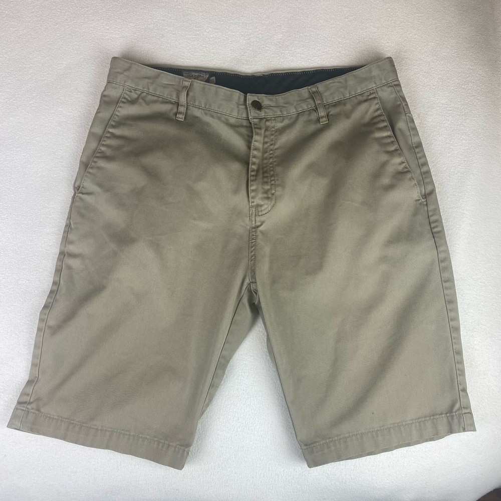 Volcom Shorts Corpo Class Mens Beige Tan Flat Front Size 34 Waist 10.5” Inseam