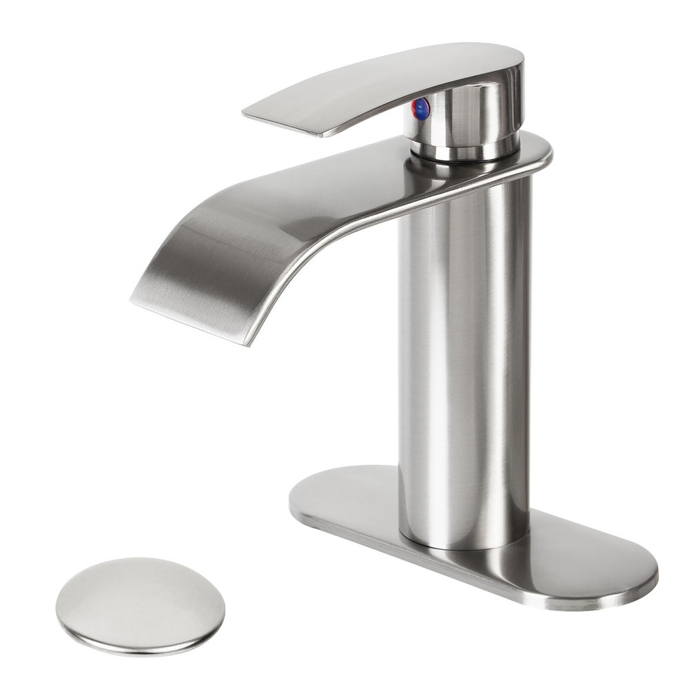 Single Handle Waterfall Bathroom Sink Faucet with Pop-Up Drain 4 Inch Spout