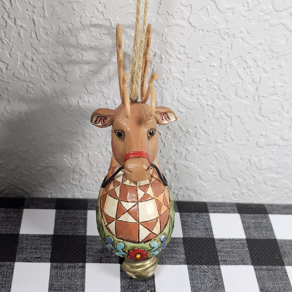 Jim Shore Reindeer w/ Dangle Bell Holiday Hanging Christmas Ornament Enesco 2010
