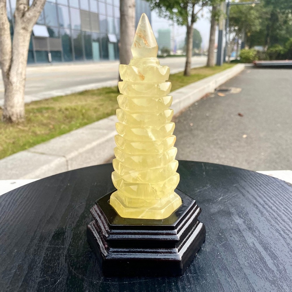 1.34LB Natural Citrine quartz carved Crystal Wenchang tower wand point healing-