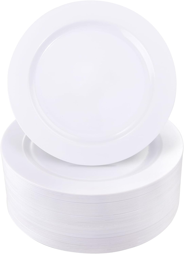 50 Pcs White Plastic Dessert Plates, 7.5 Inch Disposable Salad Plates, Premium A