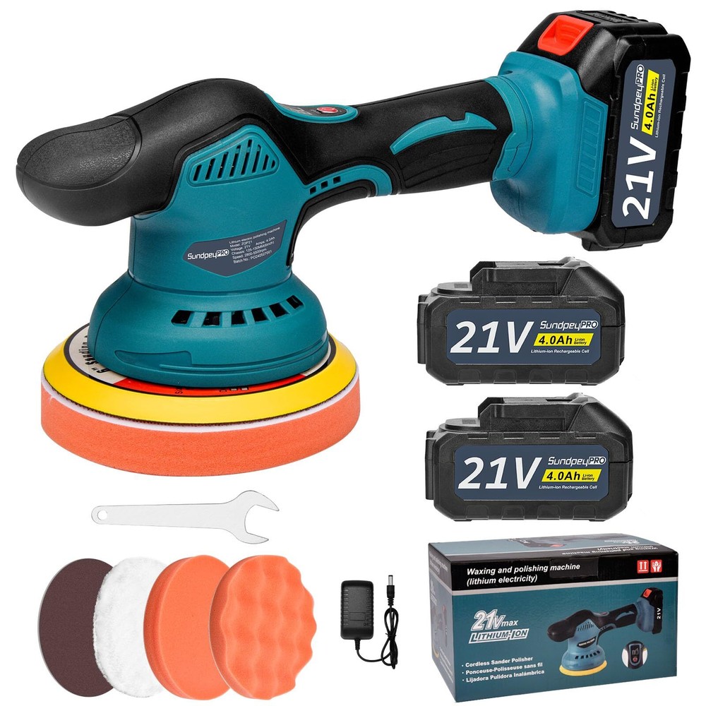 21V Cordless Buffer Polisher - 6 Inch Portable Orbital Polisher with 2 * 4.0A...
