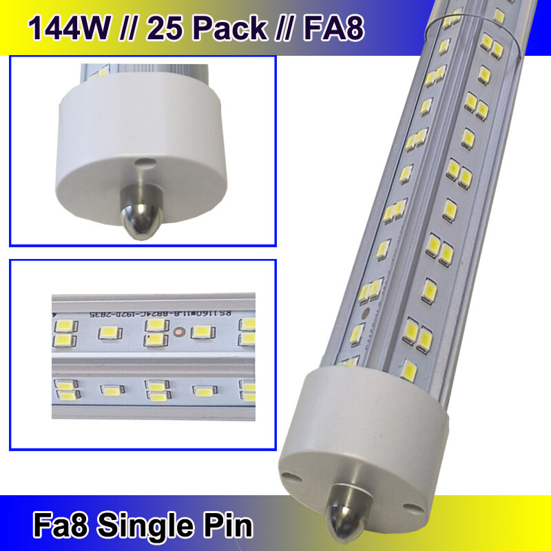 8FT 144W LED Shop Light FA8 T8 Single Pin 6500K Tube 25PC