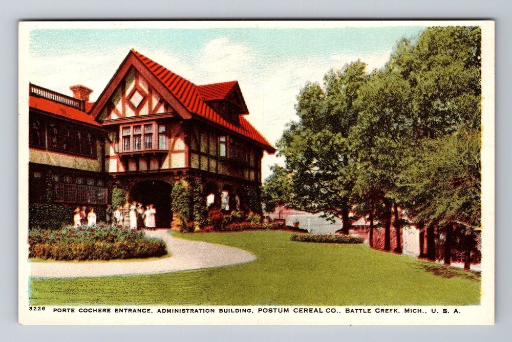 Battle Creek MI-Michigan, Postum Cereal Co. Admin Bldg. Vintage Postcard