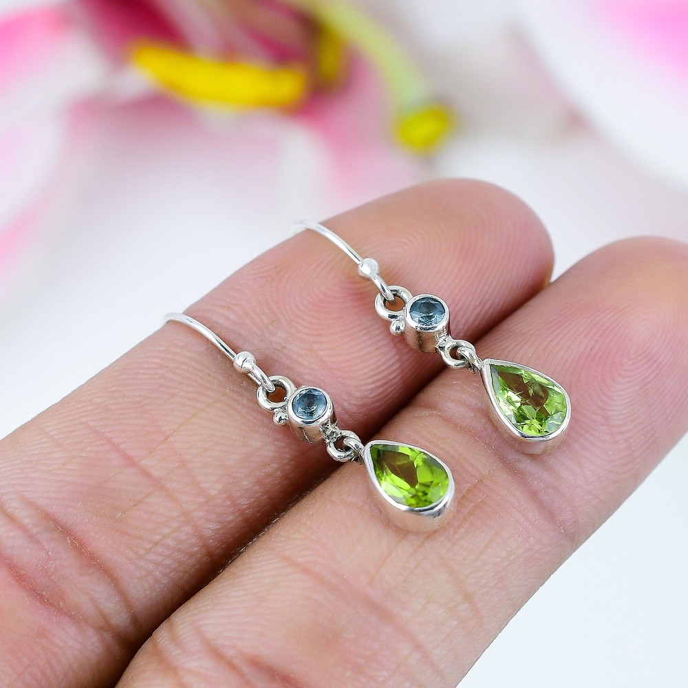 Natural Peridot Topaz Gemstone 925 Sterling Silver 1.5
