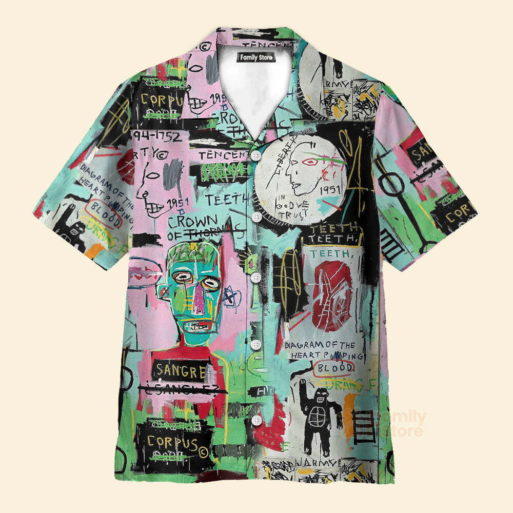 Mens Printed Shirt Collar Graffiti   Hawaiian Shirt