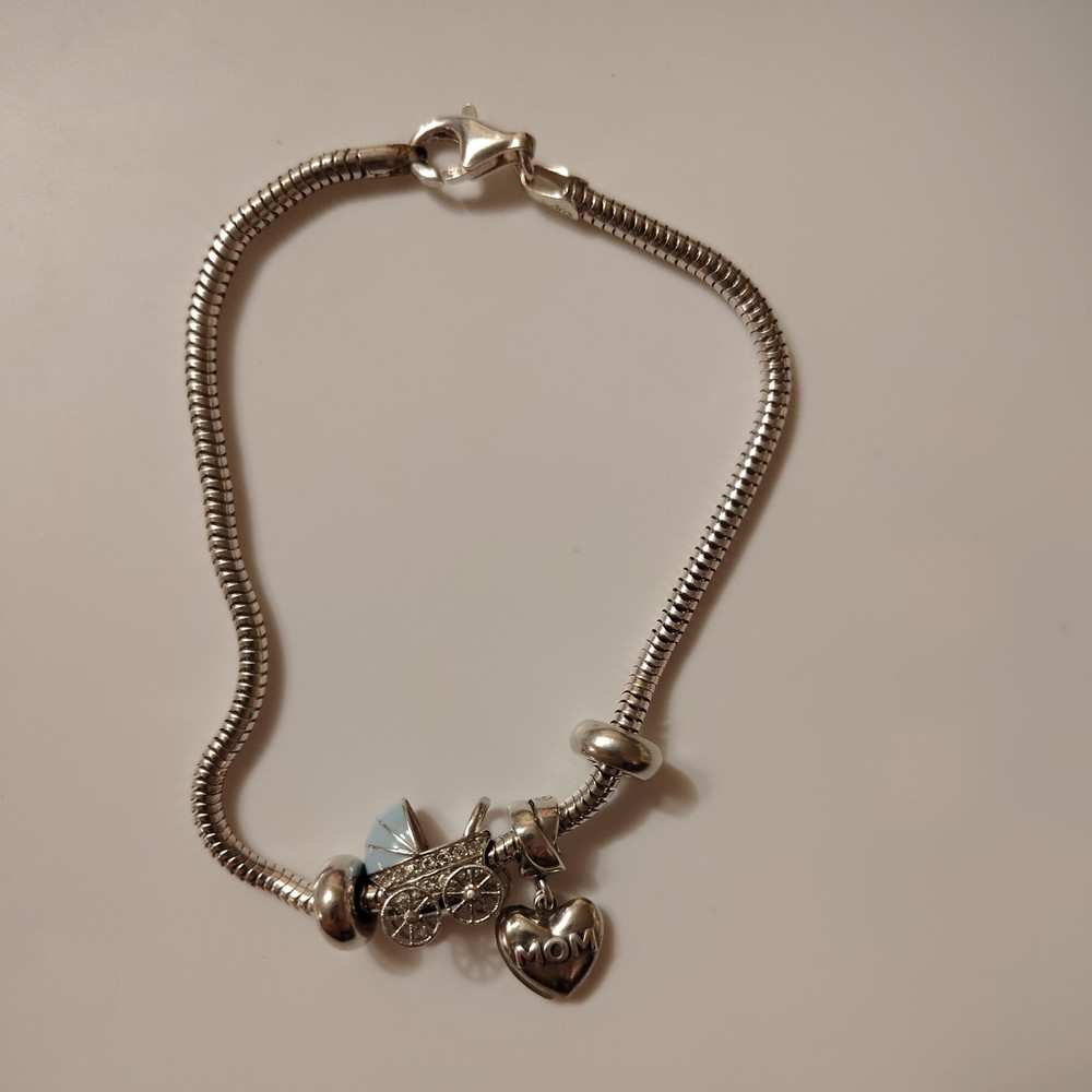 PANDORA 925 Italy Sterling Silver Bracelet with 4 R.L 925 Italy Charms