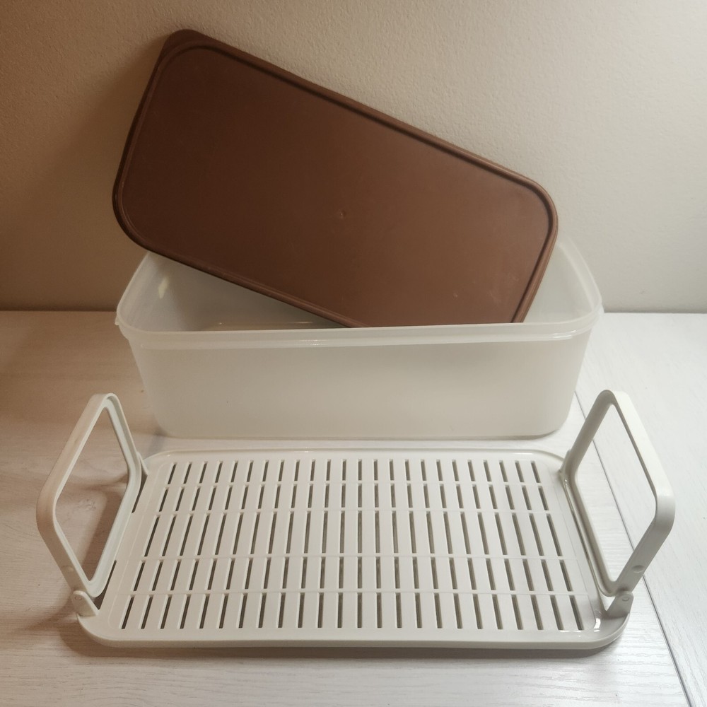 Tupperware 1718 Modular Mates Produce Keeper Storage Container Tray Brown Seal