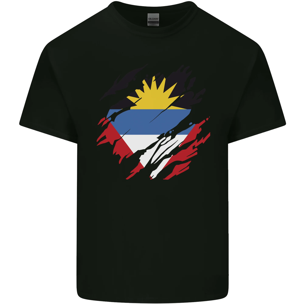 Torn Antigua and Barbuda Flag Day Football Mens Cotton T-Shirt Tee Top