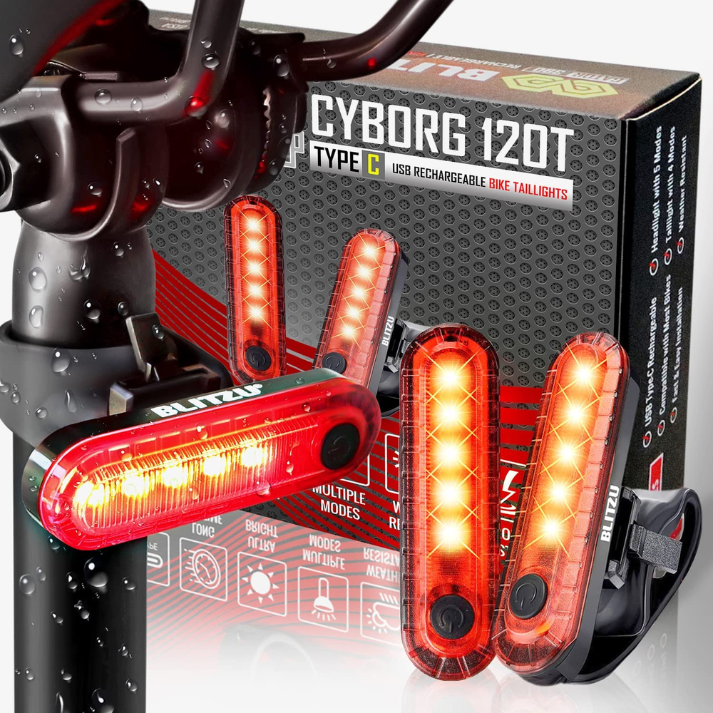 USB-C Rechargeable Bike Tail Light 2 Pack, Bright Bicycle Rear Cycling Safety Fl