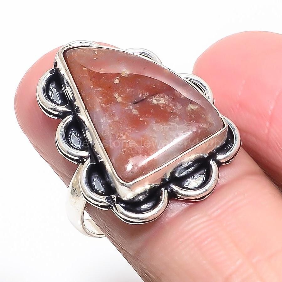 Christmas Deal 925 Silver red aventurine Stone Unique Band Handmade Ring Jewelry