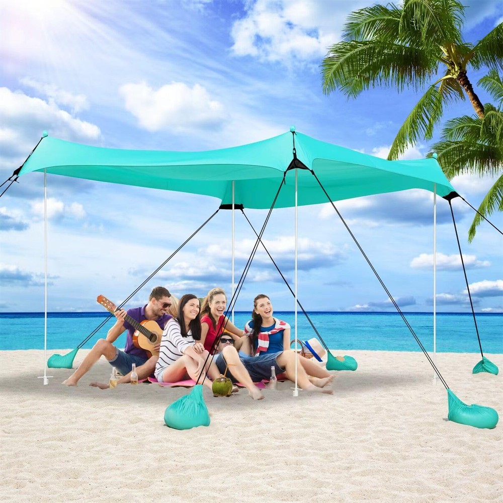 Beach Tent, Camping Tent UPF50+ with 8 Sandbags, Beach Essentials for 6-12 Pe...