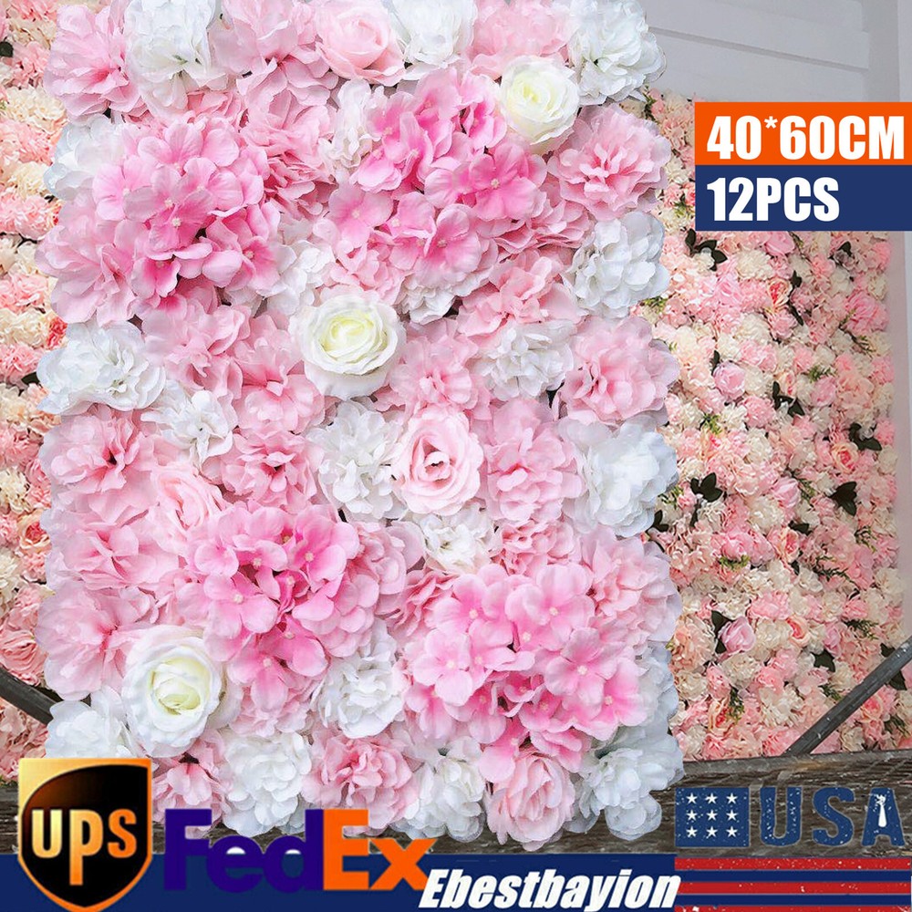 12Pcs Artificial Silk Flower Wall Panel Floral Backdrop Party Wedding Decoration