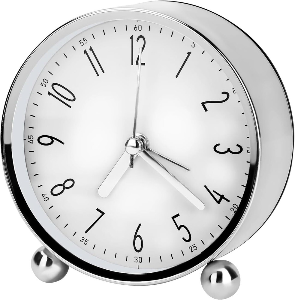 Silent Analog Alarm Clock with Snooze 4-inch Battery Powered