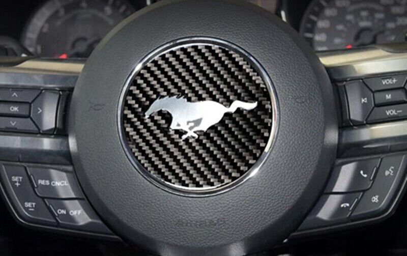 Carbon Fiber Steering Wheel Panel Trim Decor Emblem For Ford Mustang 2015 - 2020