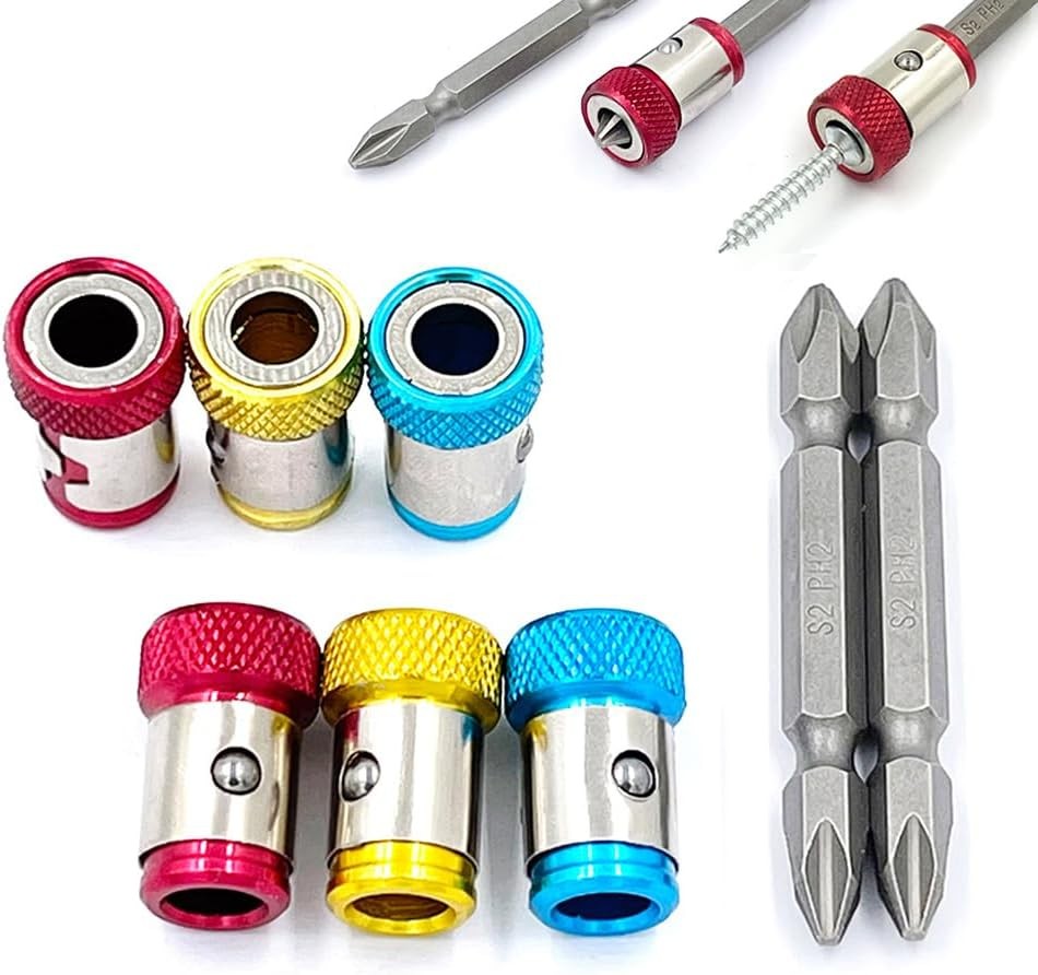 6-Piece Magnetic Screw Ring Set with 2 PH2 Bits for Easy Fastening