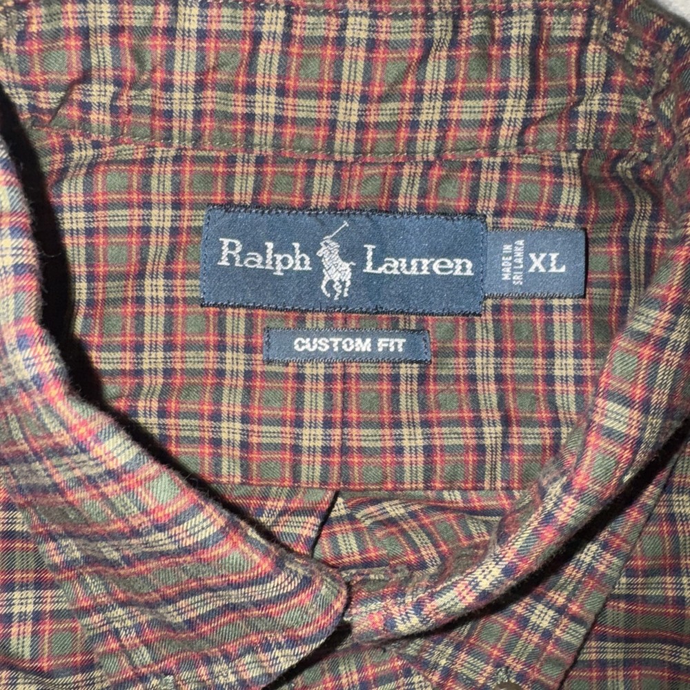 Ralph Lauren Shirt Mens XL Green Plaid Custom Fit Long Sleeve Button Down