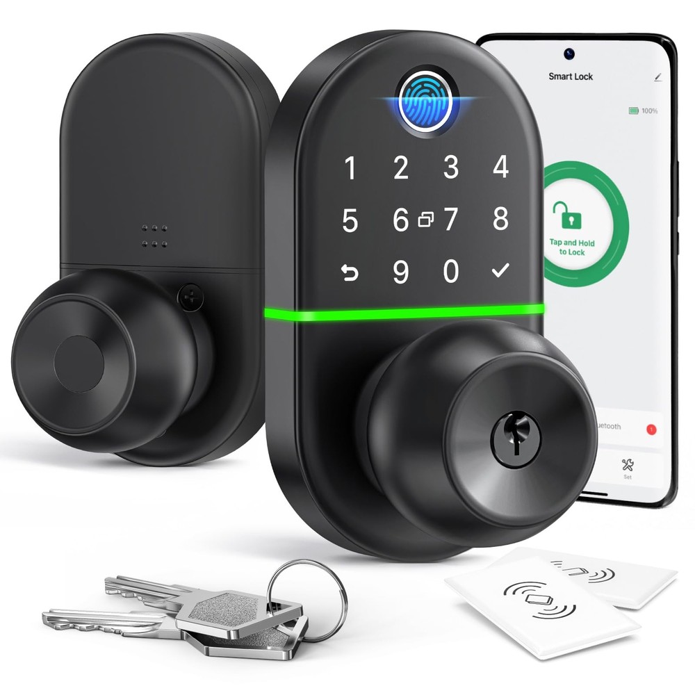 Smart Keyless Entry Knob for Front Door – Digital Keypad & Biometric Lock