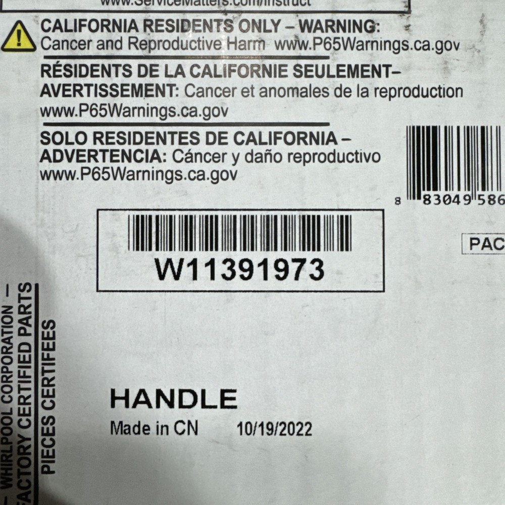 OEM:  NEW  Whirlpool Dishwasher Stainless Door Handle   ~  W11439703 = W11391973