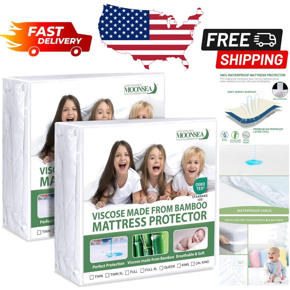 Bamboo Viscose Mattress Protector 2-Pack – Soft, Breathable & Machine Washable-image