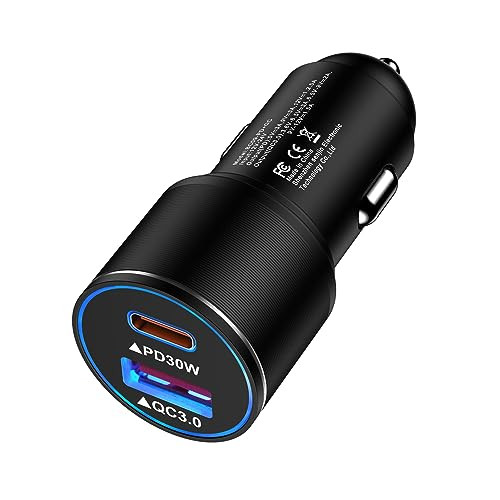 48W All-Metal USB-C Car Charger with PD & QC 3.0 Fast Charging for iPhone 12V Outlet