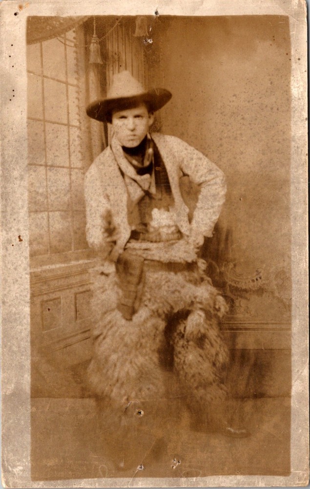 RPPC Postcard Frank Carr Man in Cowboy Attire Six Gun Woolly Chaps Hat     23159