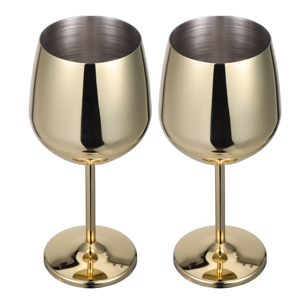 2 Pcs Gold Stainless Steel Glasses Metal Wine for Camping Cool Goblets