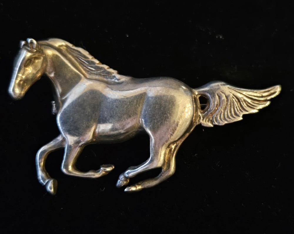 Vintage Sterling Silver Horse Brooch Pin 925 Thailand Galloping Equestrian 2”