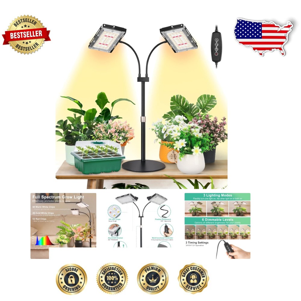 Compact Full Spectrum Desk Plant Light with Auto Timer & Adjustable Height