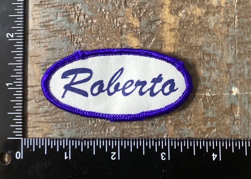 Vintage ROBERTO Name Tag Work Shirt Job Uniform Printed Iron-On Patch Blue