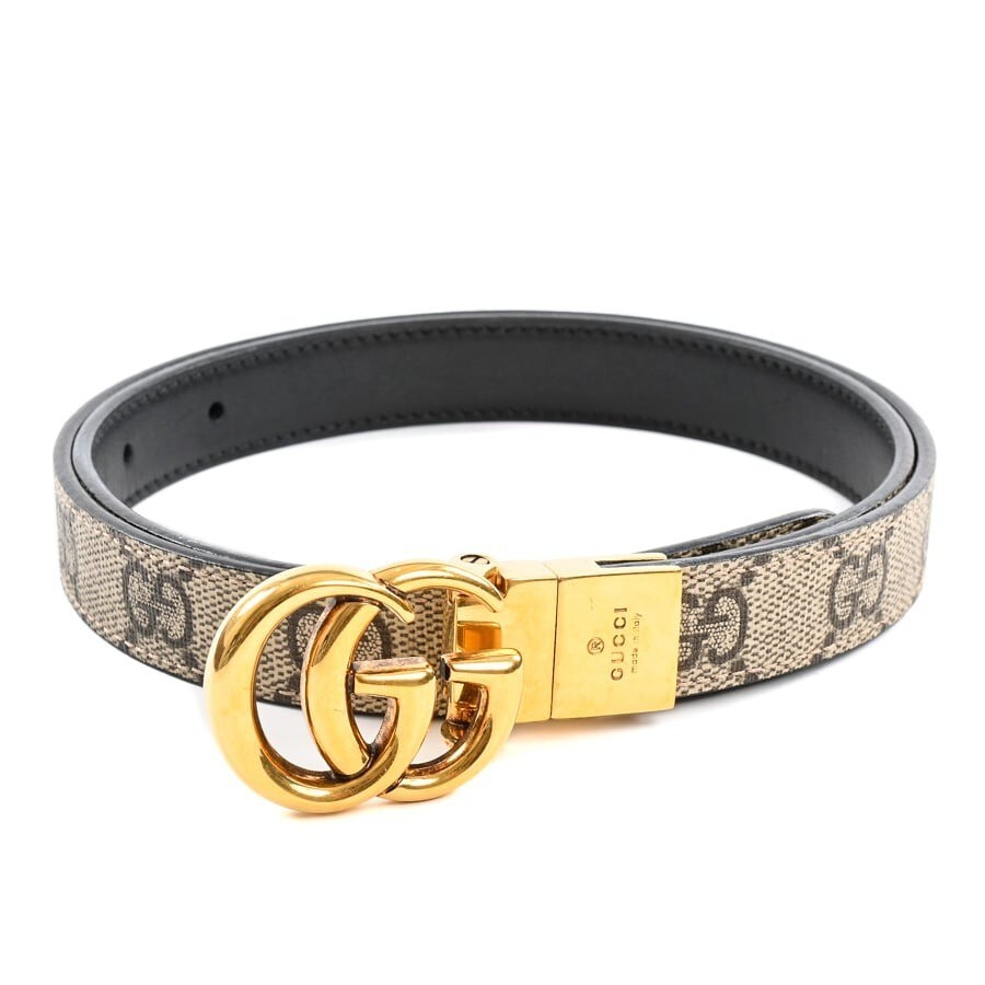 GUCCI GG Marmont Reversible Slim Belt in Beige & Brown Calf Leather with Box Authentic