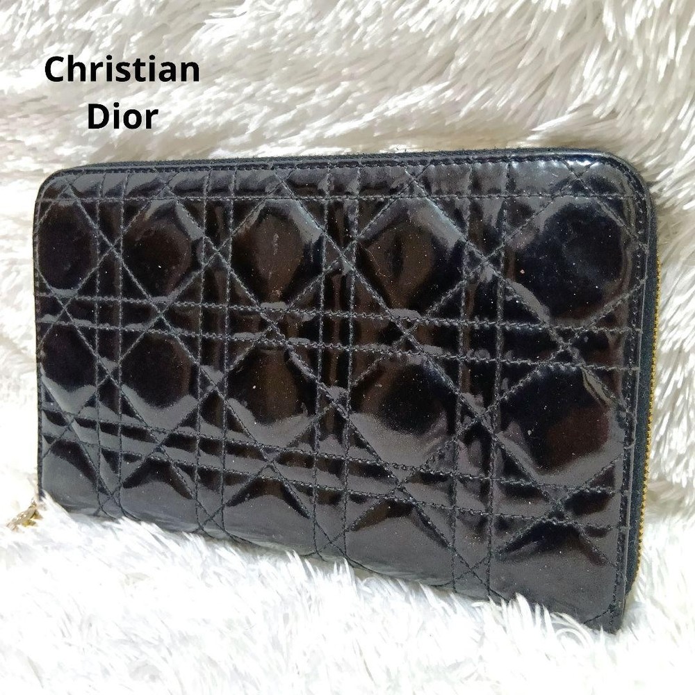 Dior Black Canage Round Zip Long Wallet Clutch Preowned
