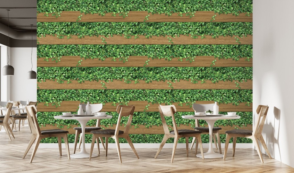 3D Green Leaf Fence Self-Adhesive Removable Wallpaper Mural ZHUA6974