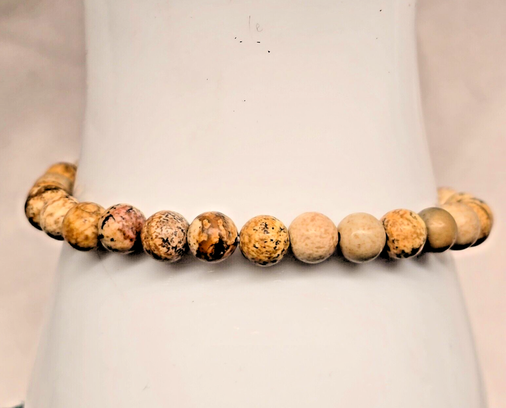 Jasper beaded brown and beige bracelet stretch 7