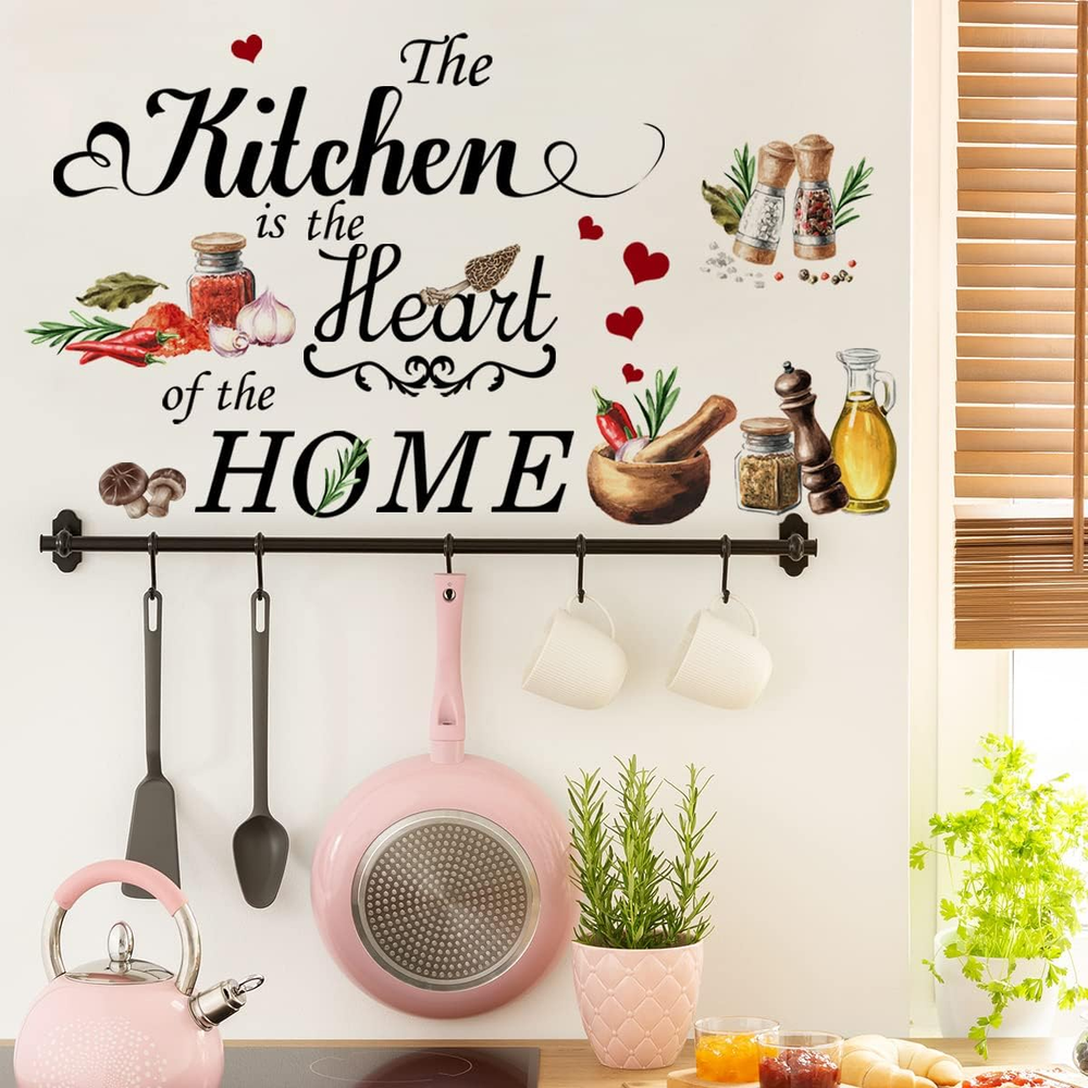 Kitchen Is the Heart of the Home Wall Sticker Food Lettering Quotes Saying Wa...