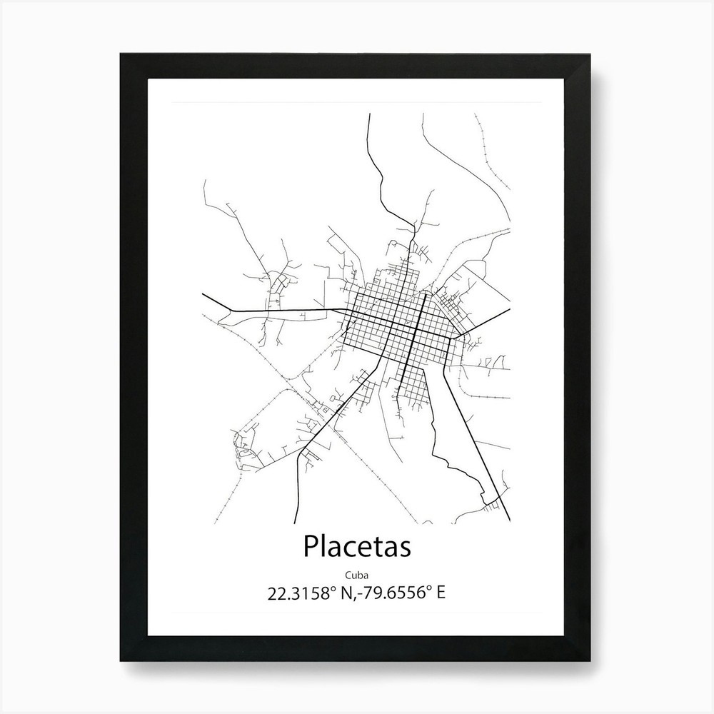 Placetas,Cuba Minimalist Map Art Pr Framed Wall Art Poster Canvas Print Picture