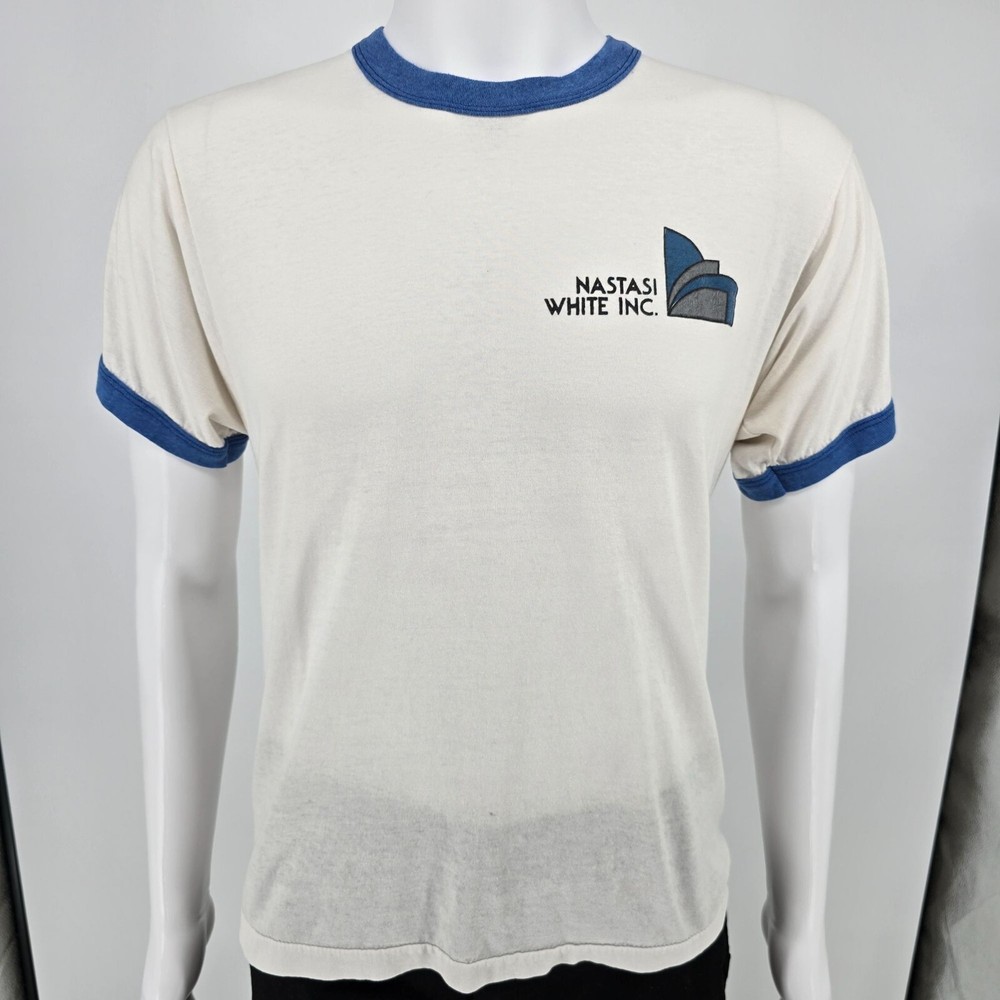 Vintage 1980s Screen Stars Nastasi White Inc. White Ringer Tee T-Shirt (M)