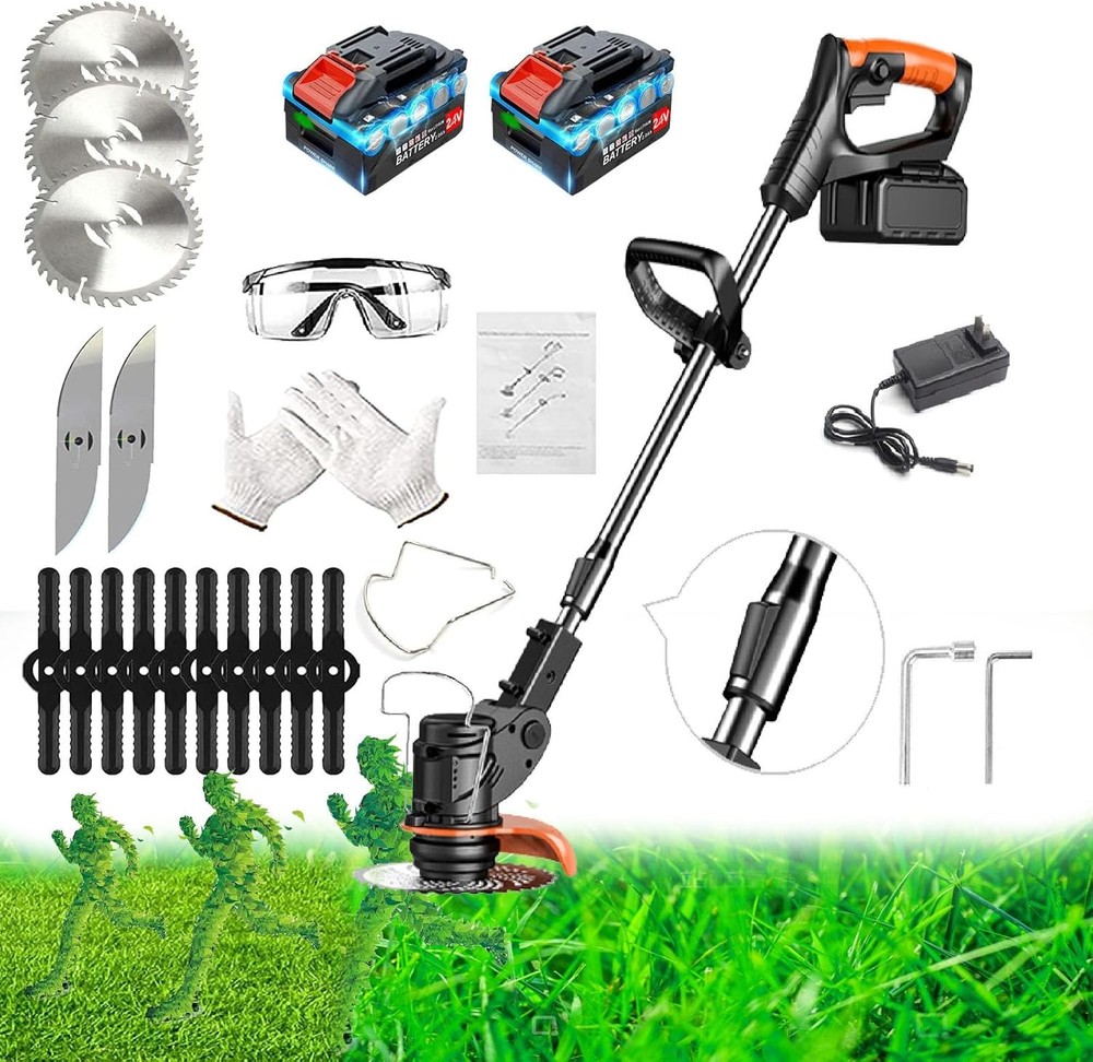 24V 2Ah Cordless Weed Wacker with 2 Batteries - Lightweight String Trimmer  
