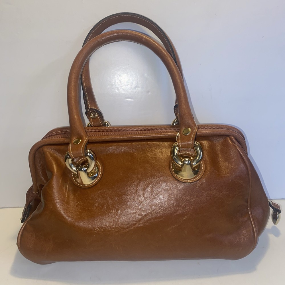 VTG KENAR Chestnut Brown Faux Leather Handbag Purse No Shoulder Strap Taiwan ROC