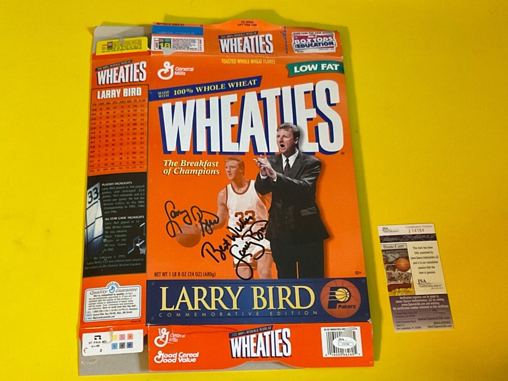 WHEATIES BOSTON CELTICS BASKETBALL  LARRY BIRD AUTOGRAPHED JSA