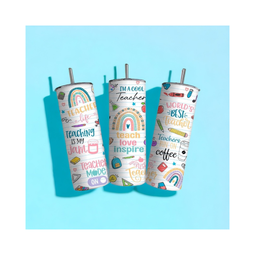 TEACH 20oz skinny stainless steel tumblers