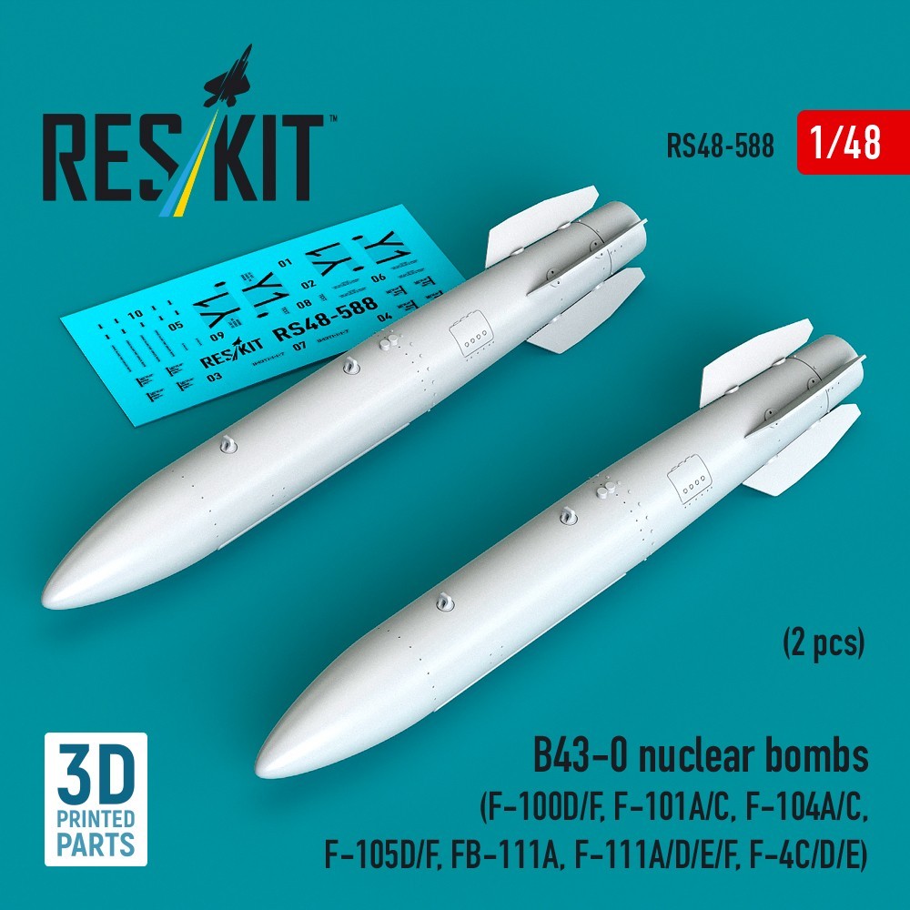 1/48 B43-0 Nuclear Bombs Resin Aircraft Weapons Set (2 pcs) ResKit RS48-0588